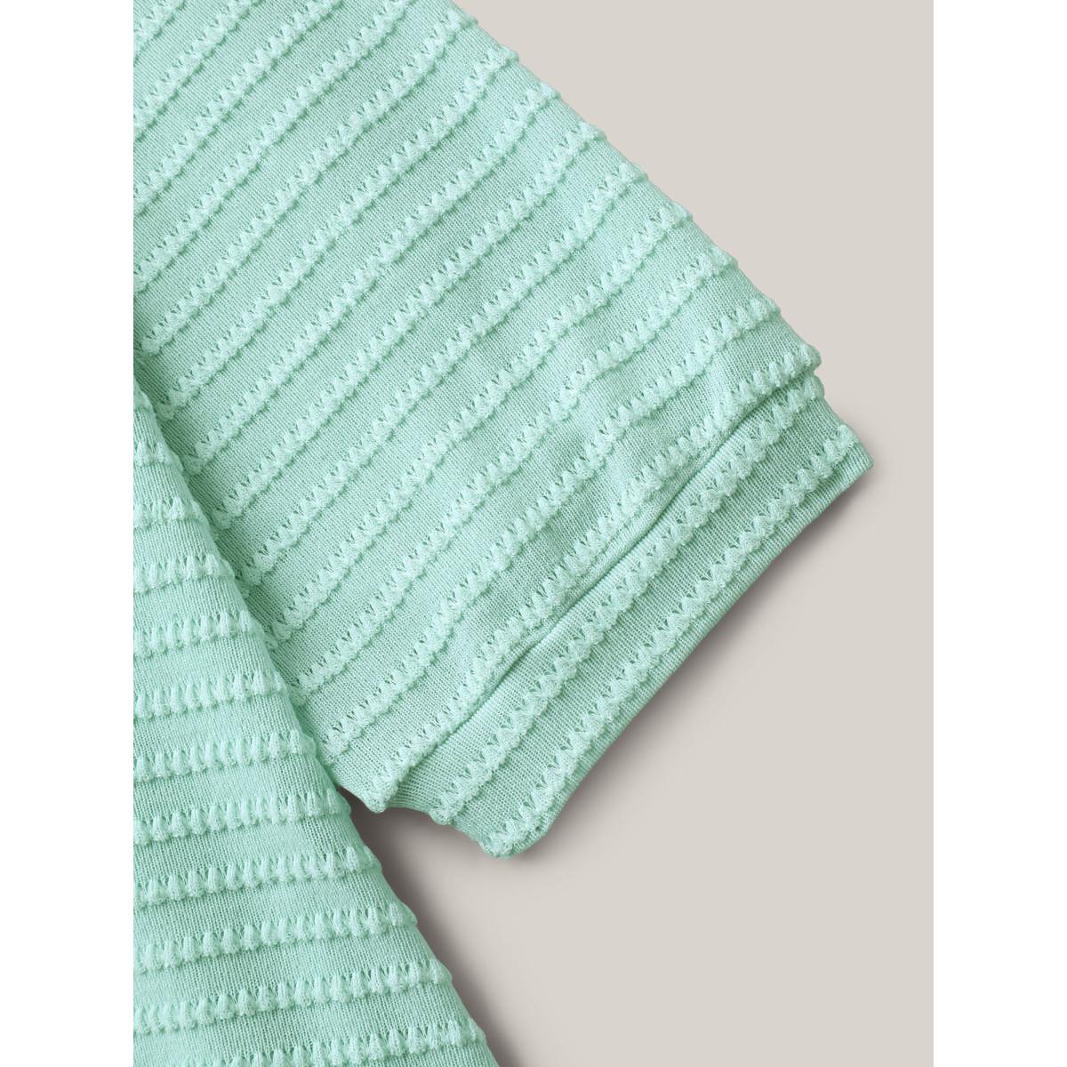 Plus Size Waffle-Grid Button Detail T-Shirt Mint Women Texture V-neck Everyday-Casual T-shirts BloomChic 14-16/1X Product Image