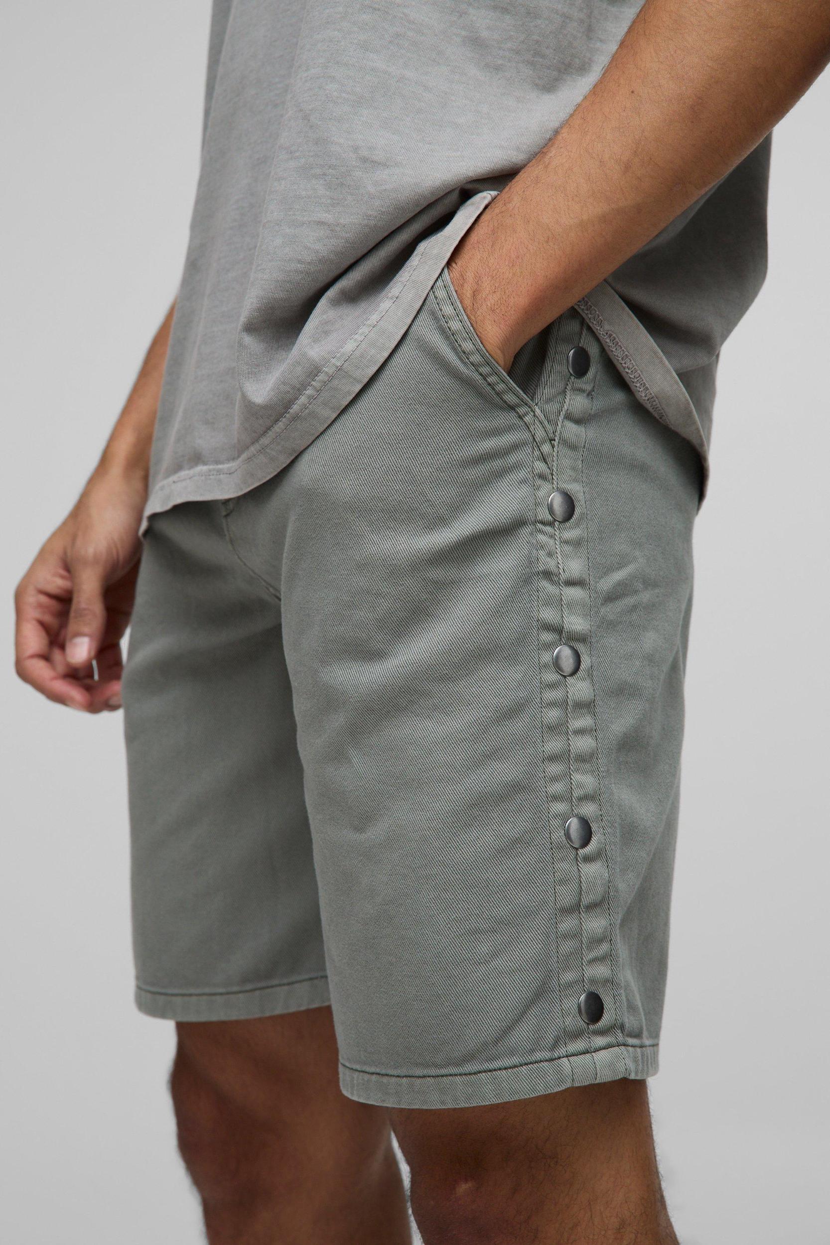 Relaxed Fit Overdyed Twill Popper Hem Shorts | boohooMAN USA Product Image
