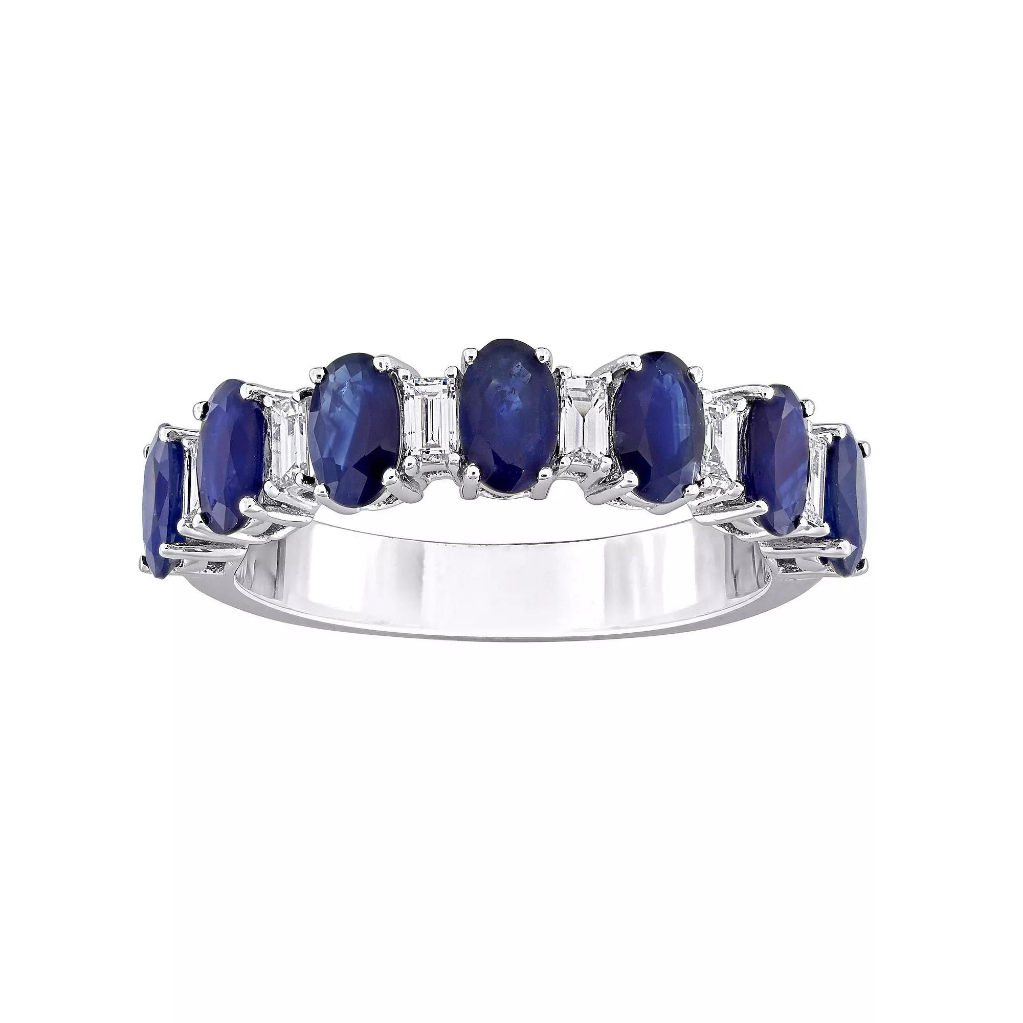 Stella Grace 14k White Gold Blue Sapphire & 1/3 Carat T.W. Diamond Anniversary Band Ring, Women's, Size: 9 Product Image