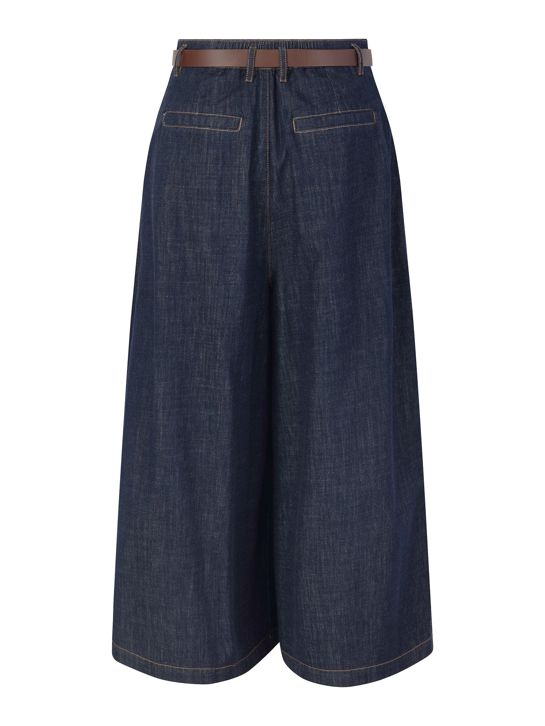 100% Cotton Denim Women Culottes With Belt Product Image