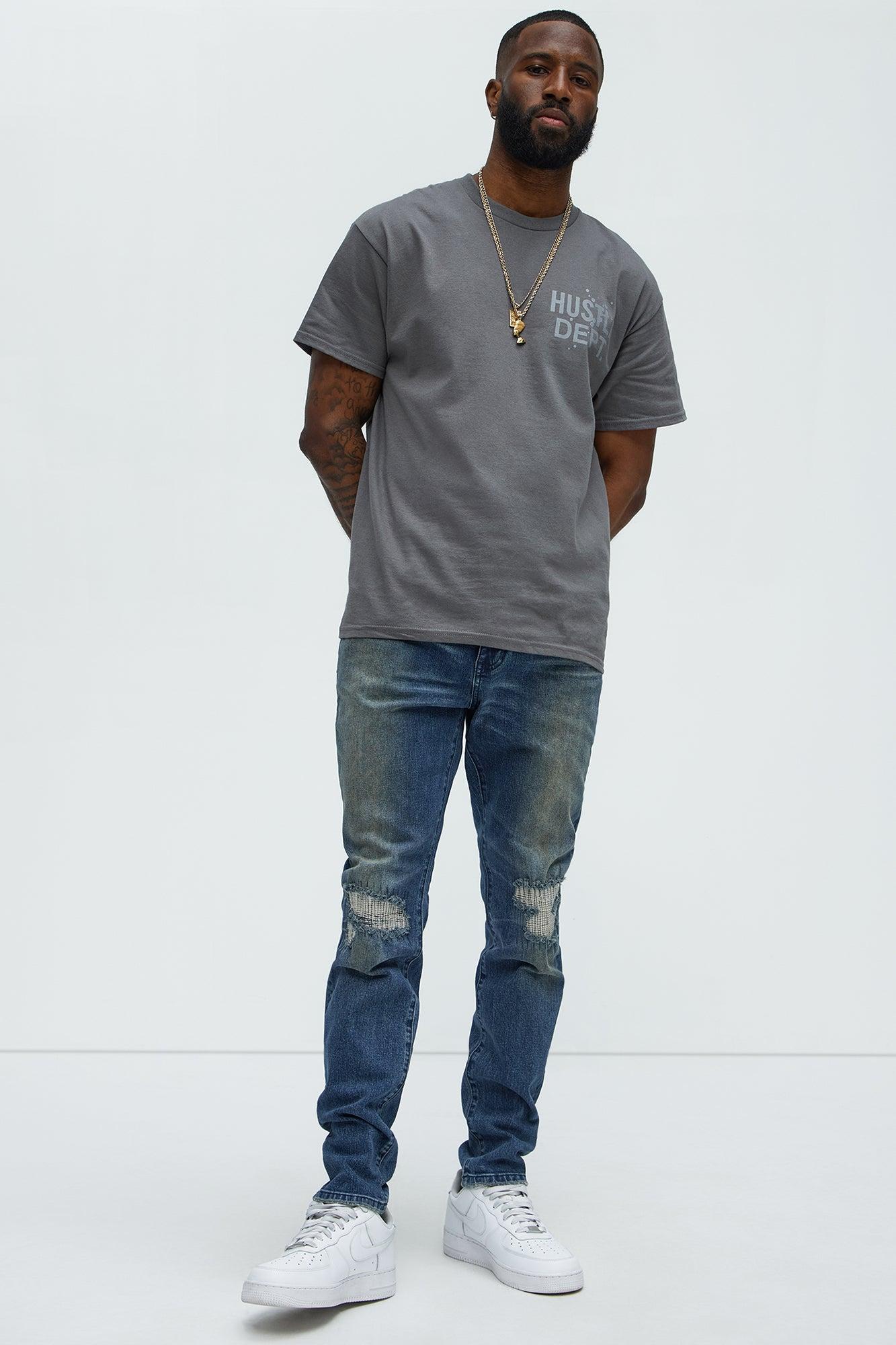 Faded In And Out Repaired Skinny Jeans - Dark Wash Product Image