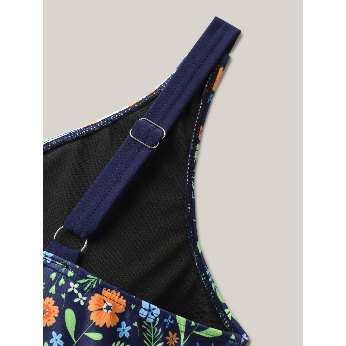 Plus Size Floral Print Ruffled Lace One-Piece Swimsuit Women's Swimwear Indigo Beach Ruffles Curve Bathing Suits High stretch One Pieces BloomChic 30/6X Product Image