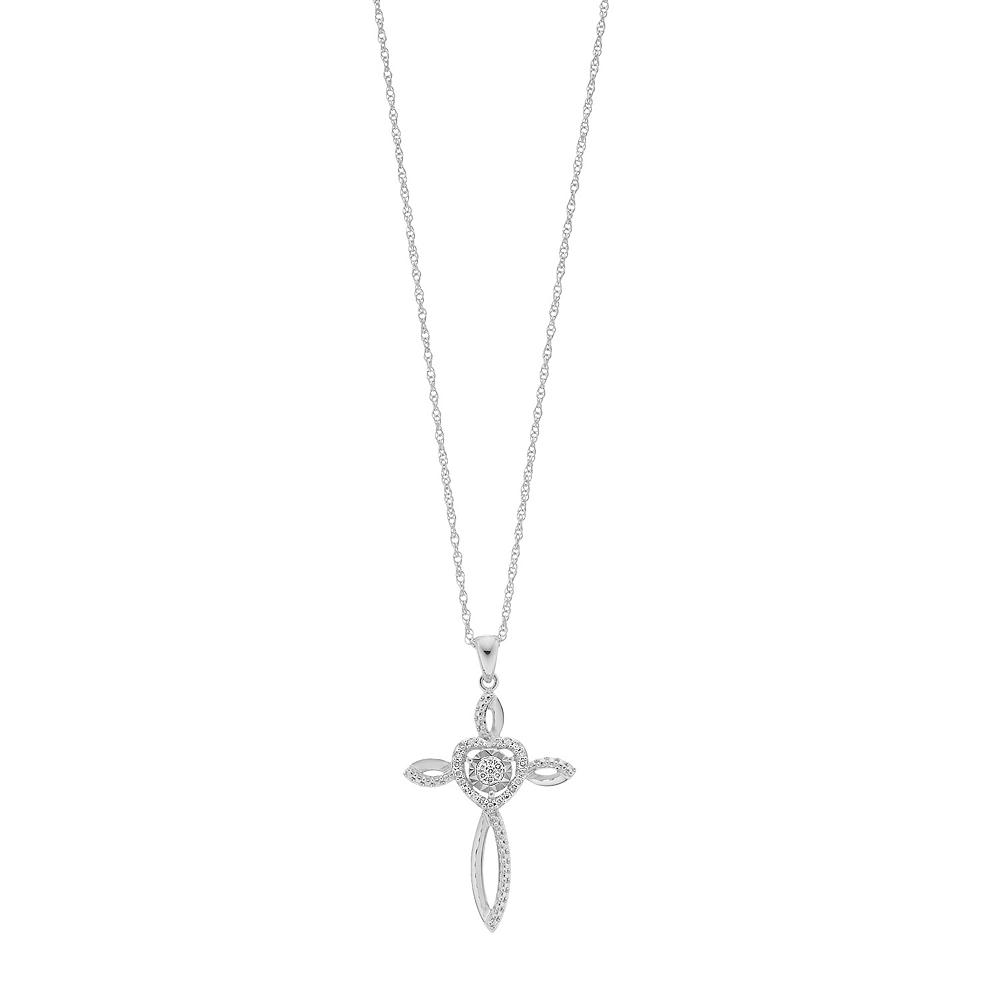 Sterling Silver 1/10 Carat T.W. Diamond Cross Pendant, Women's, Size: 18" Product Image