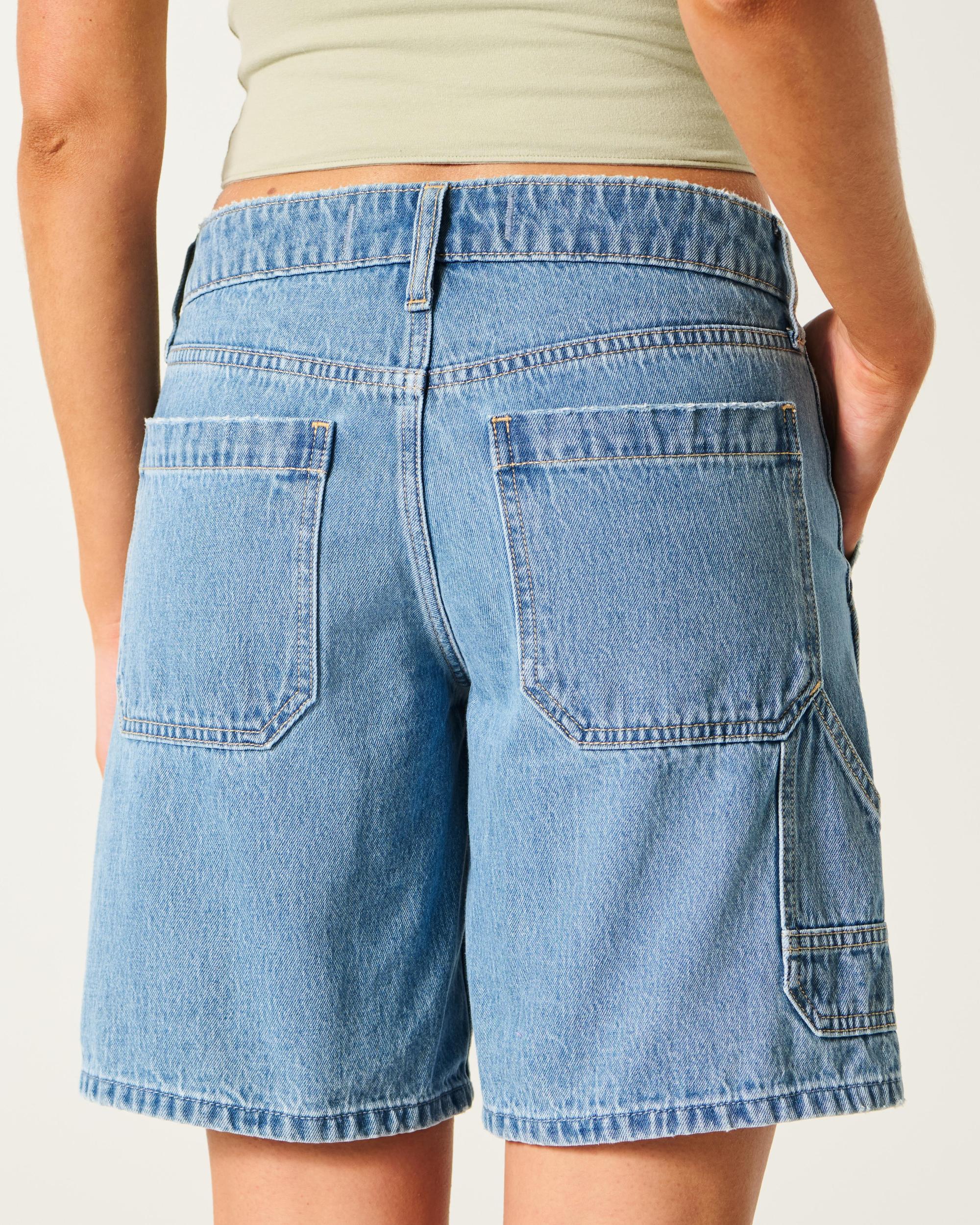 Low-Rise Medium Wash Number Graphic Baggy Jort Product Image