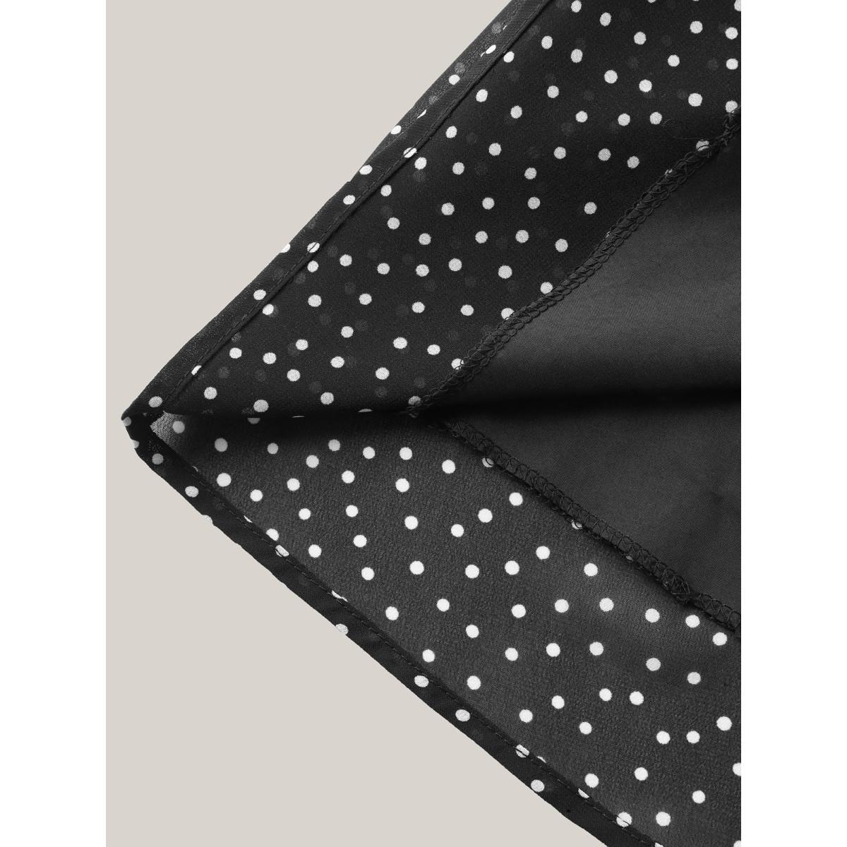 Plus Size Dot Print Stretchy Waist Chiffon Midi Dress Black Women V-neck Short sleeve Curvy BloomChic 12/L Product Image