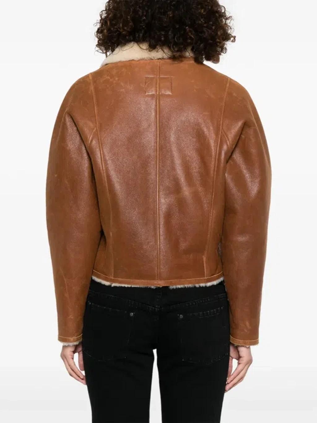 ISABEL MARANT Cropped Jacket In Smooth Lambskin In Brown Product Image