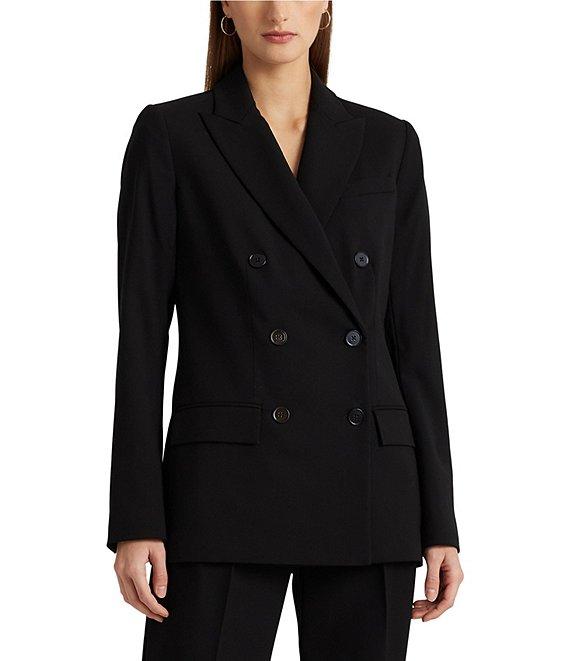 Lauren Ralph Lauren Double Breasted Wool Crepe Notch Lapel Long Sleeve Blazer Product Image