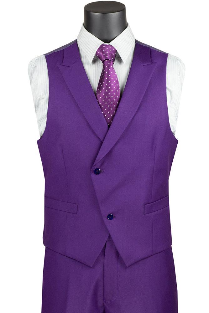 Purple Modern Fit 3 Piece Suit with Vest and Adjustable Waistband Pants Product Image