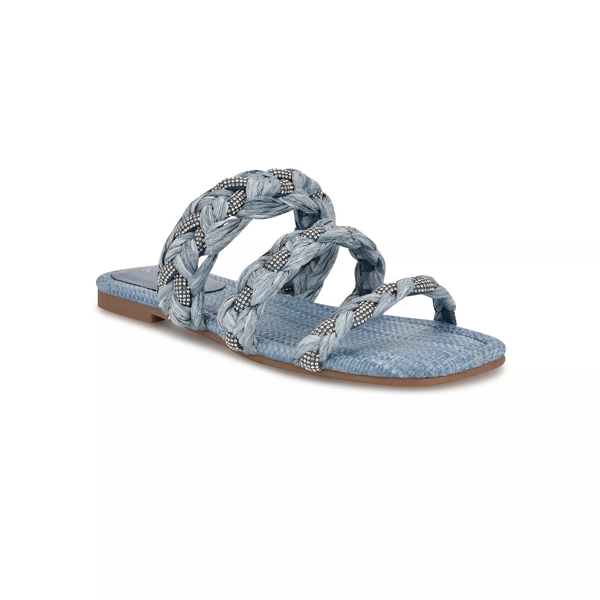 Nine West Women's Qazz Slip-On Square Toe Flat Sandals,  Product Image