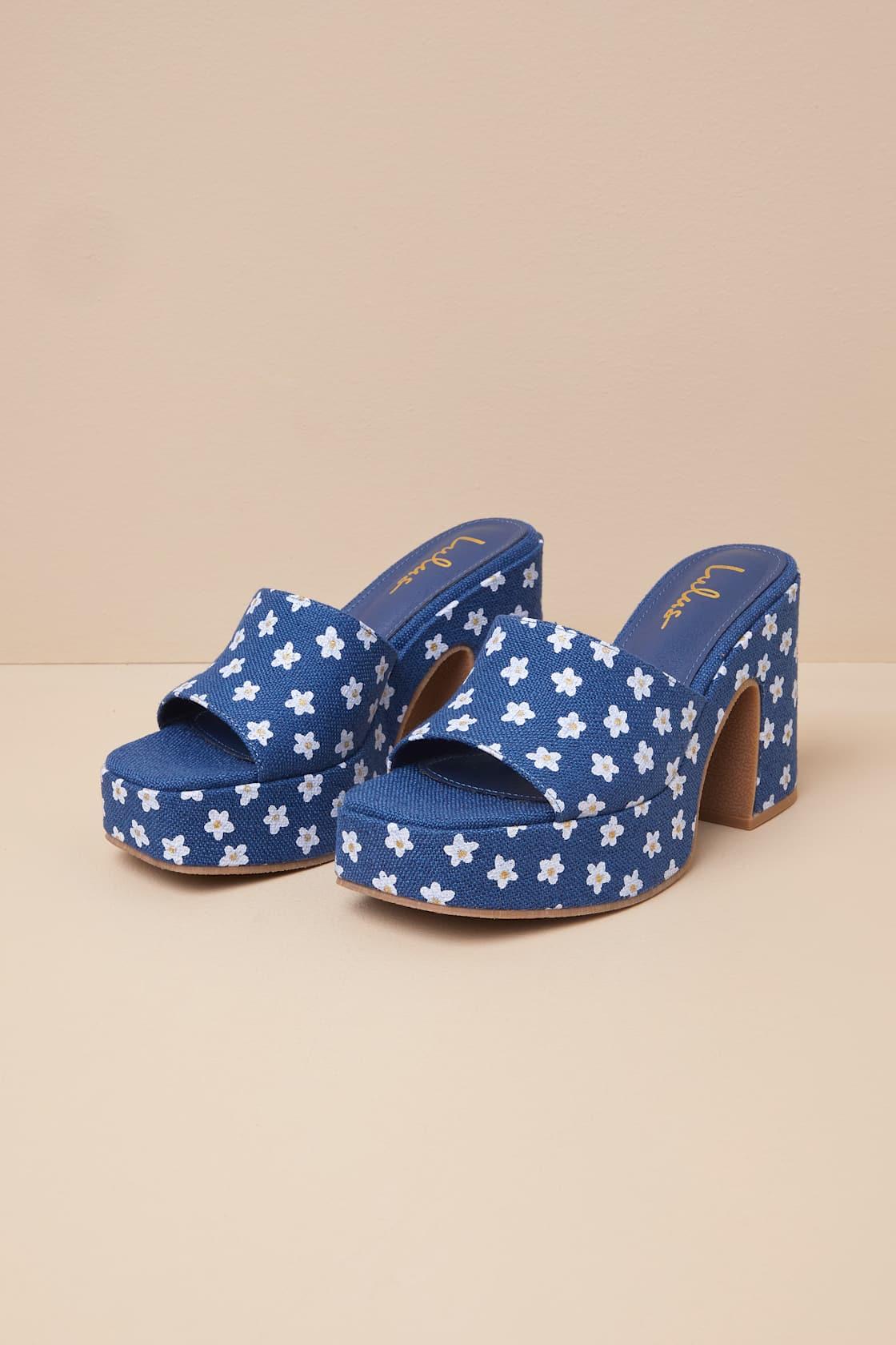 Drexel Blue Floral Platform Slide Sandals Product Image