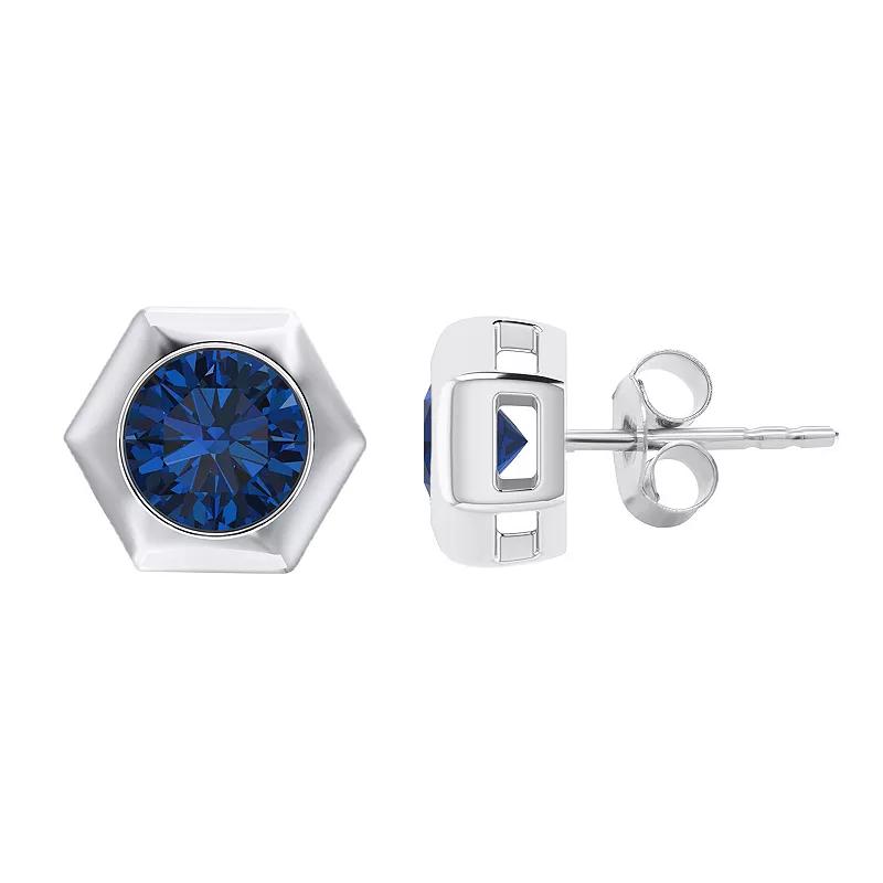 14k White Gold 1 1/2 Carat T.W. Blue Diamond Hexagon Stud Earrings, Women's Product Image