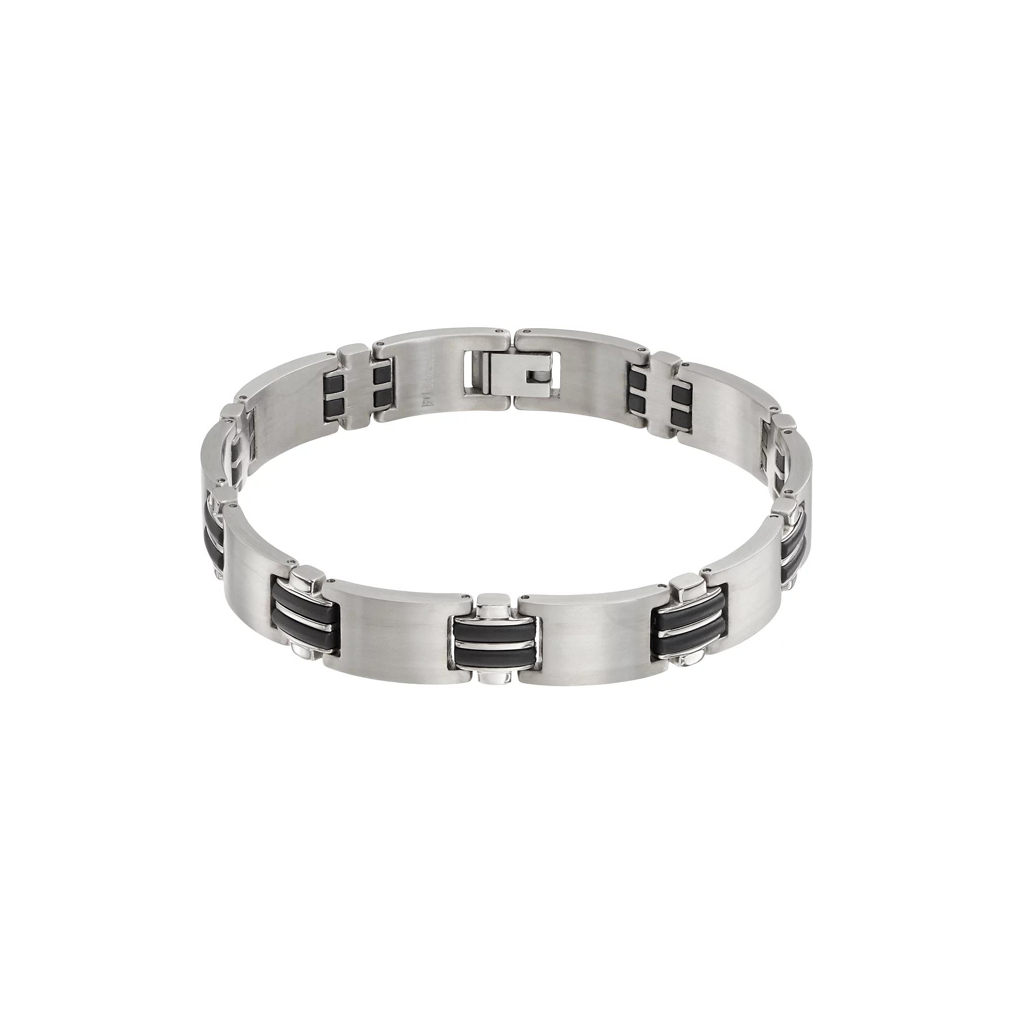 Titanium & Black Resin Rectangle Link Bracelet - Men, Men's, Size: 8.5", Grey Product Image