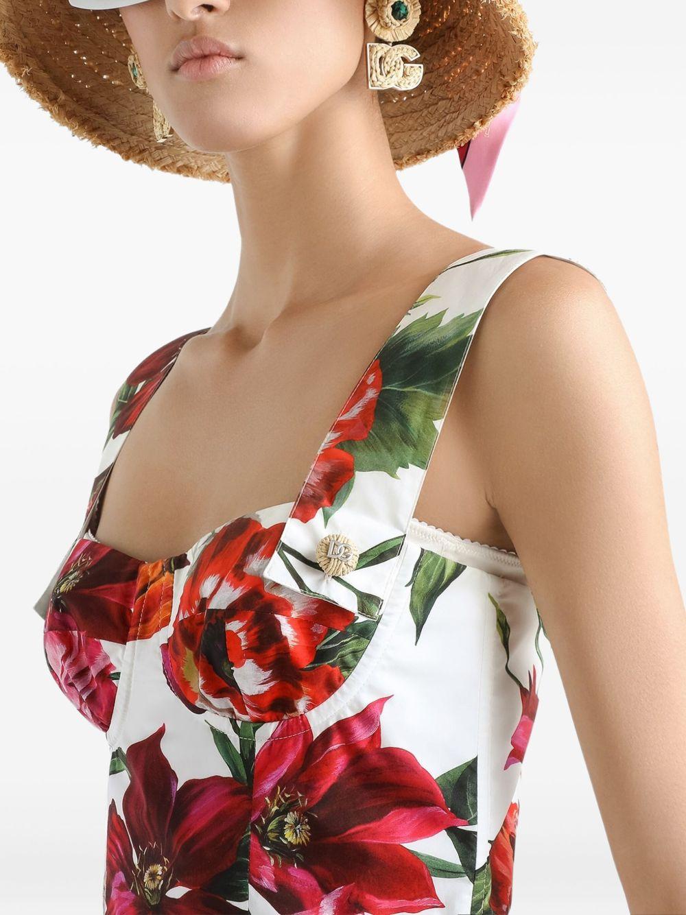 DOLCE & GABBANA Floral-printed Cotton Poplin Bustier Mini Dress In White Product Image