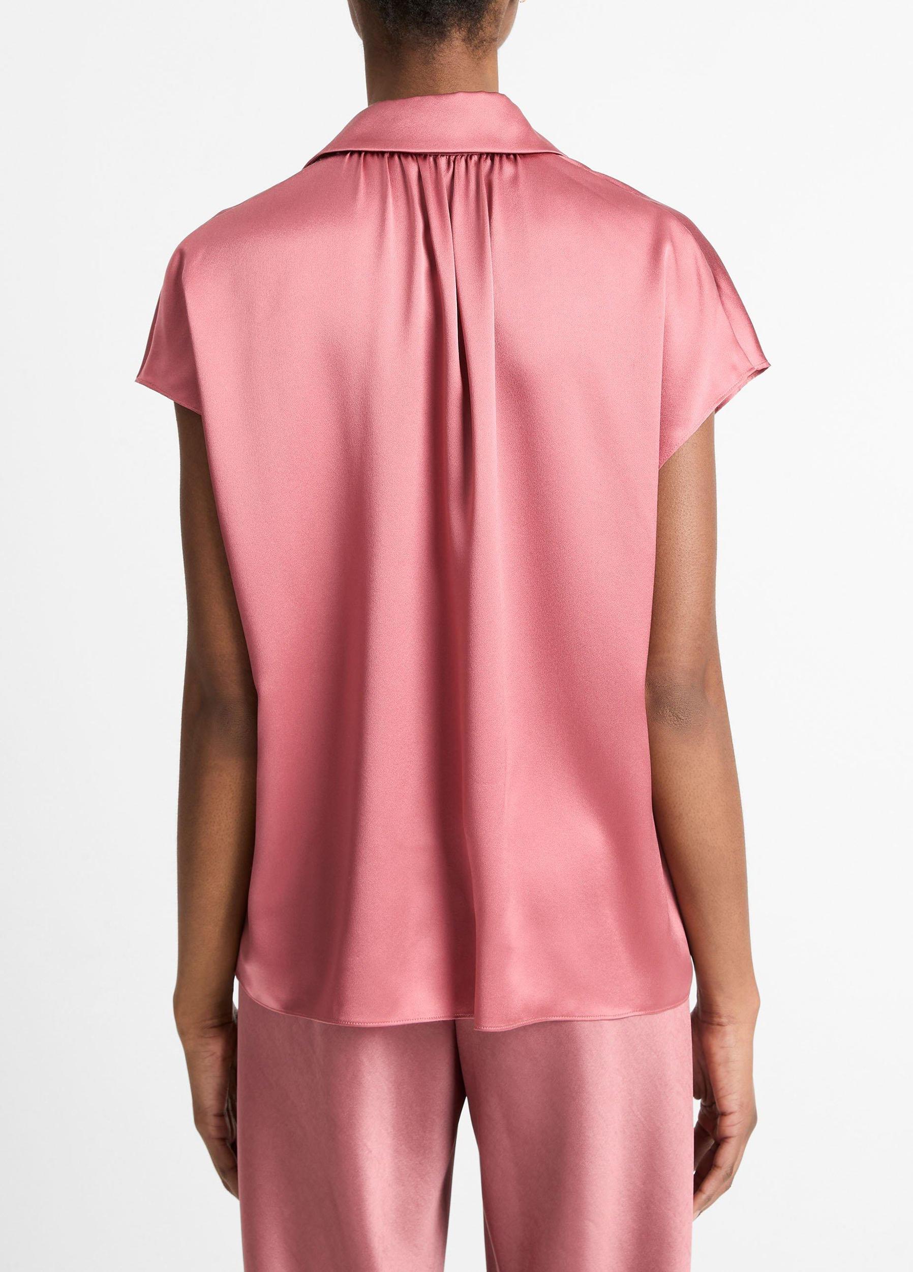 Silk Cap-Sleeve Ruched-Back Blouse Product Image