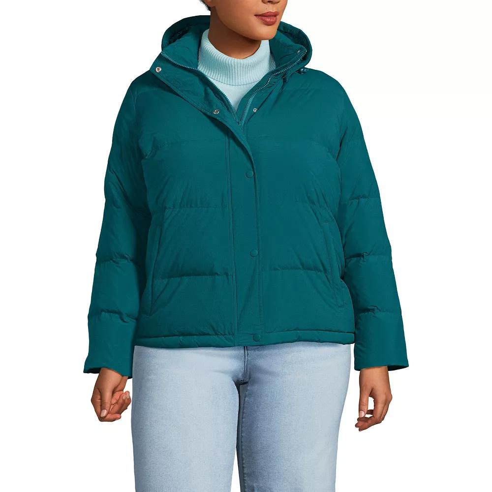 Plus Size Lands End Down Puffer Jacket with Removable Hood, Womens Evening Blue Product Image