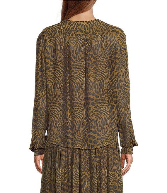 IRO Coordinating Leopard Print Round Neck Long Sleeve Button Front Blouse Product Image