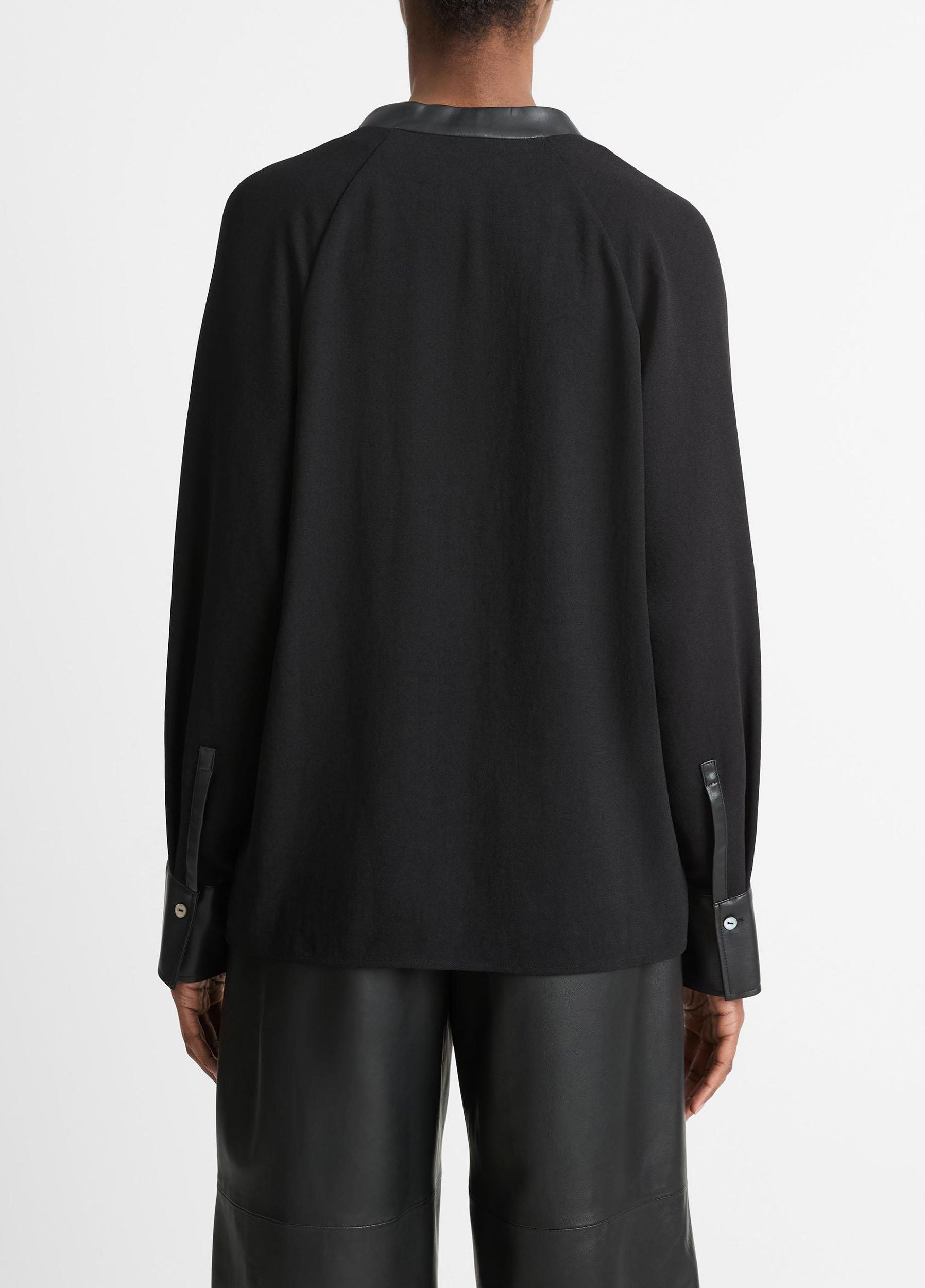 Faux Leather-Trim Dolman-Sleeve Blouse Product Image