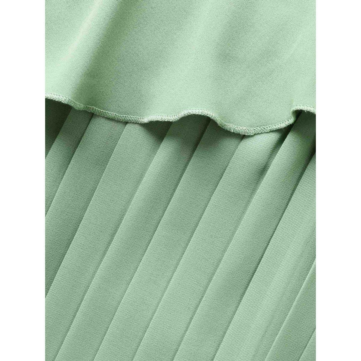 Plus Size Plain Tiered Ruffles Pleated Cami Dress Palemauve Women Elegant Pleated V-neck Sleeveless Curvy BloomChic 26/4X Product Image