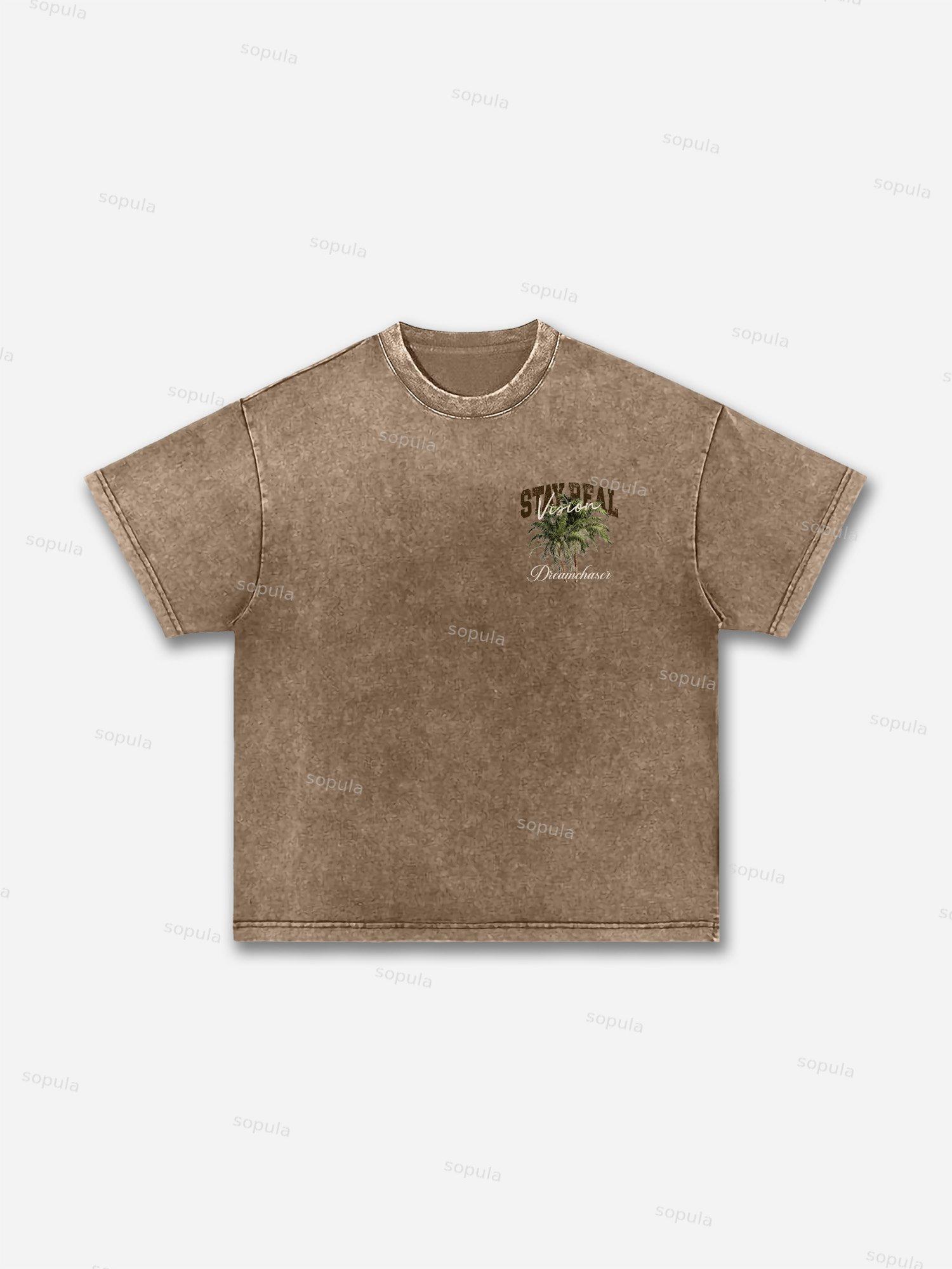 Stay Real Coconut Vacation Vintage Graphic Washed T-shirt Product Image