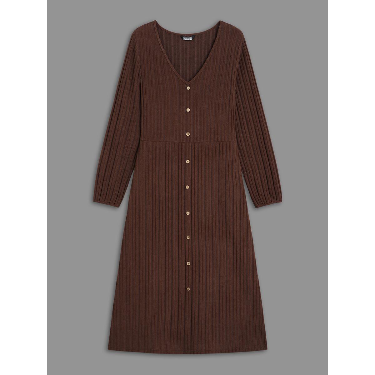 Plus Size Stretchy Waist Defining Knit Midi Dress Rust Women Casual Texture Knit Dresses Bloomchic 18-20/2X Product Image