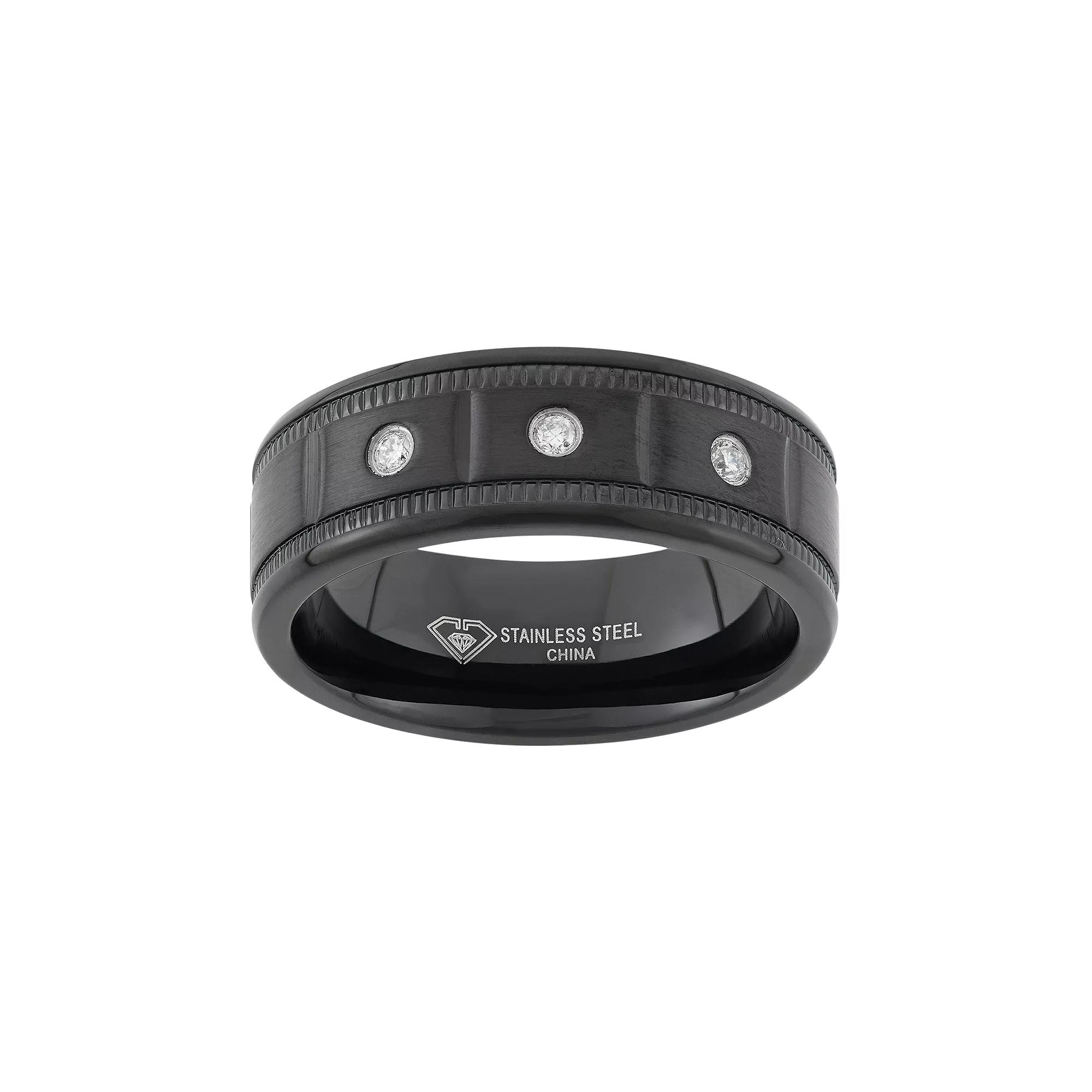 Steel Nation 1/10 Carat T.W. Diamond Black Ion-Plated Stainless Steel Wedding Band - Men, Men's,  Product Image