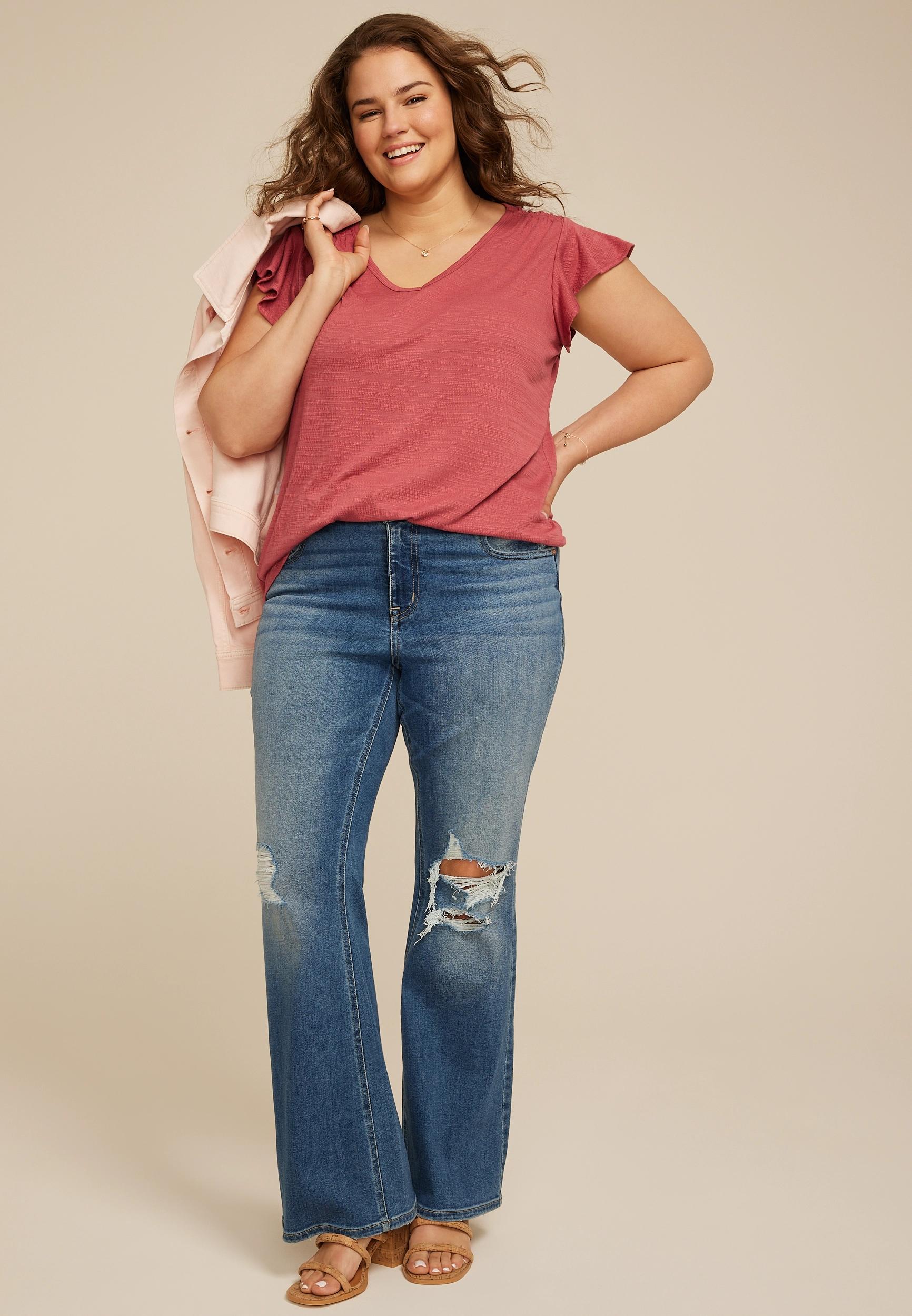 Maurices 3X Plus Size Womens Textured Flutter Sleeve Tee Product Image