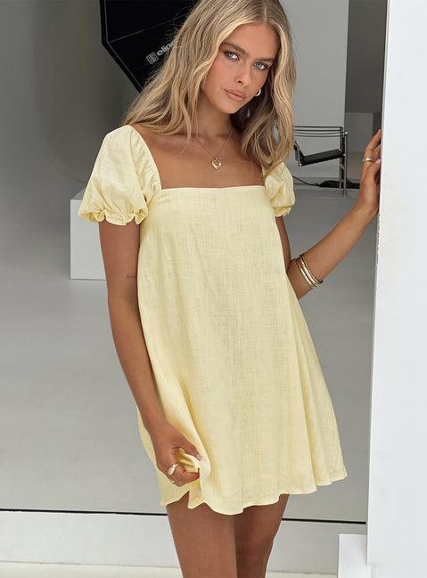 Beyond Linen Blend Mini Dress Yellow Product Image
