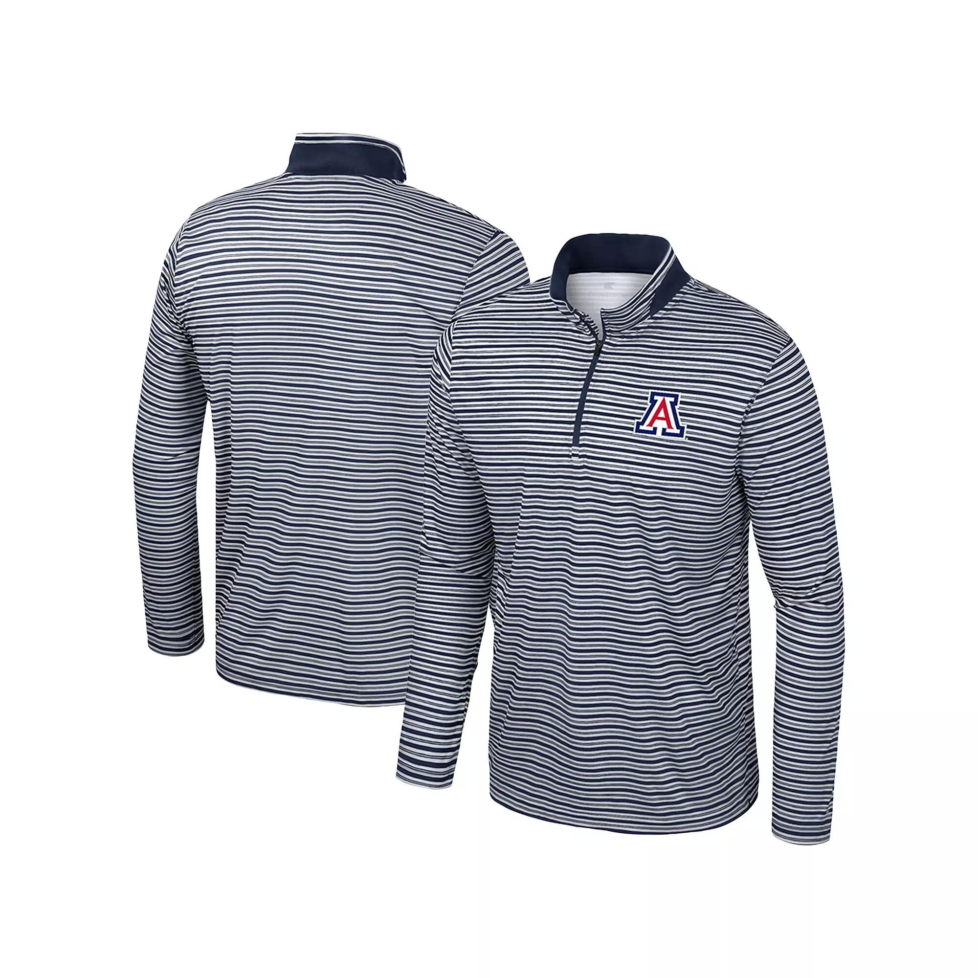 Men's Colosseum Navy West Virginia Mountaineers Striped Quarter-Zip Top,  Product Image