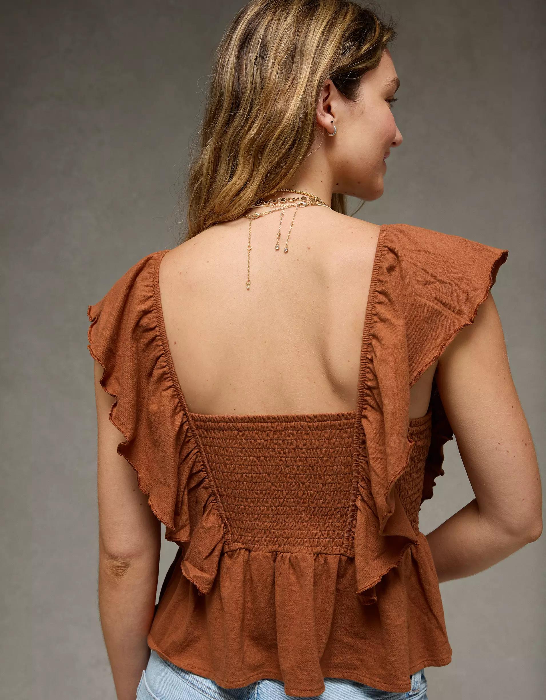 AE Sunchaser Knit Flutter Sleeve Babydoll Shirt Product Image