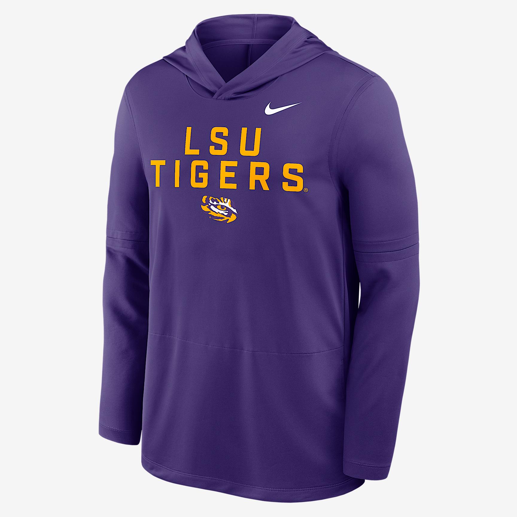 LSU Sideline Nike Mens Dri-FIT College Long-Sleeve Hooded Top | 03B951LLSN-7XL Product Image