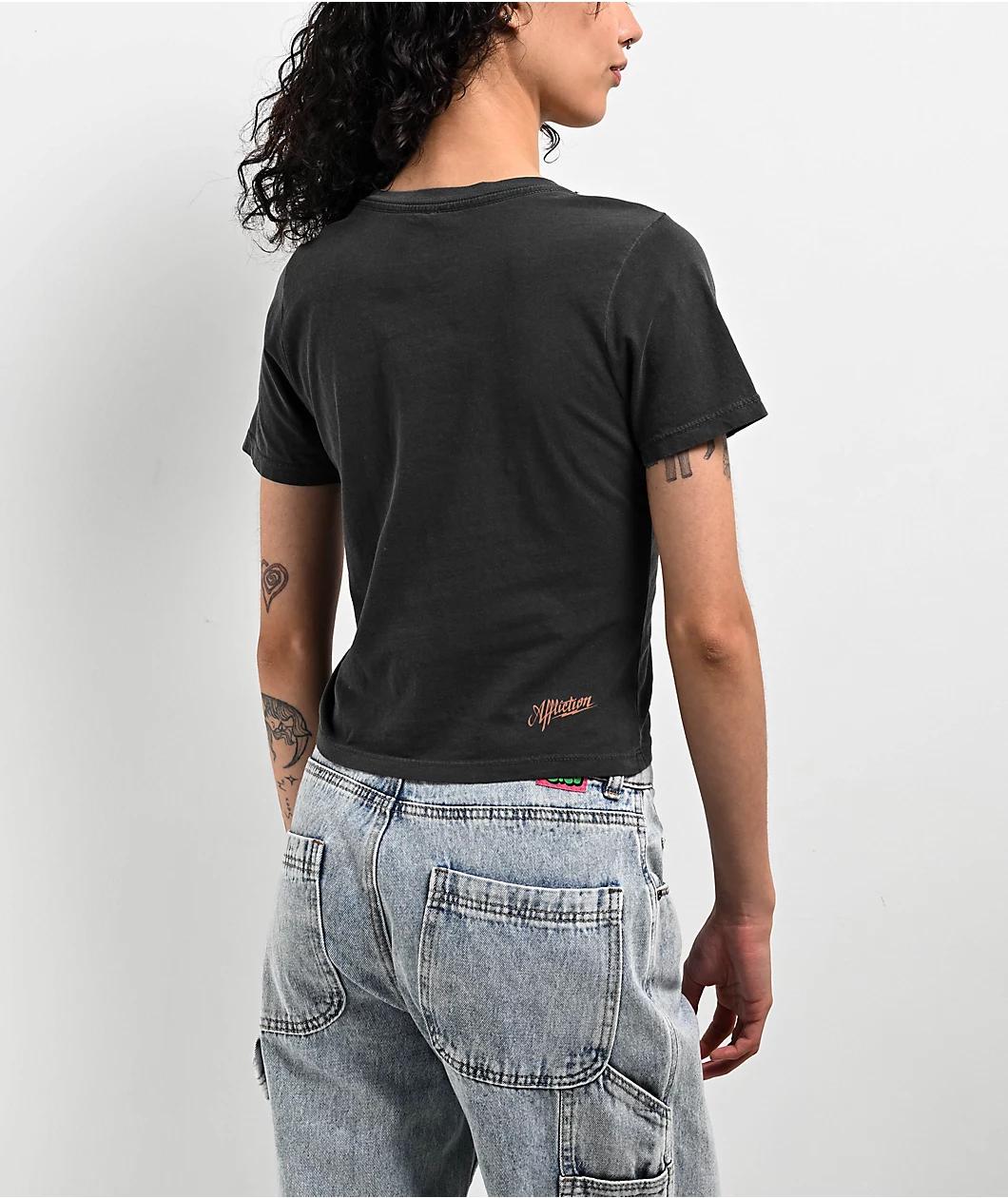 Affliction Sweet Home Black Wash Front Tie Crop T-Shirt Product Image