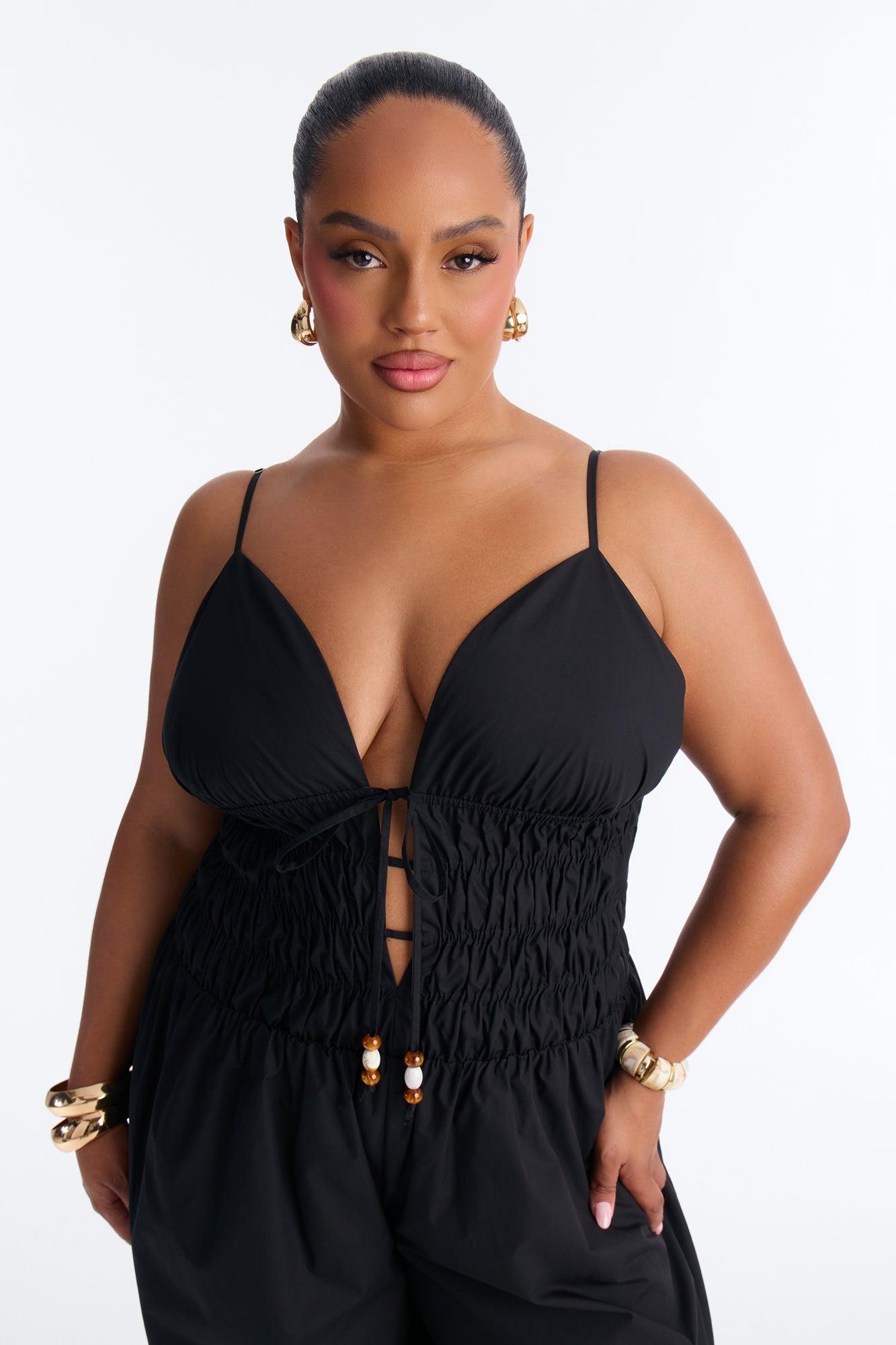 Vacation Muse Beaded Wide Leg Jumpsuit - Black Female Product Image