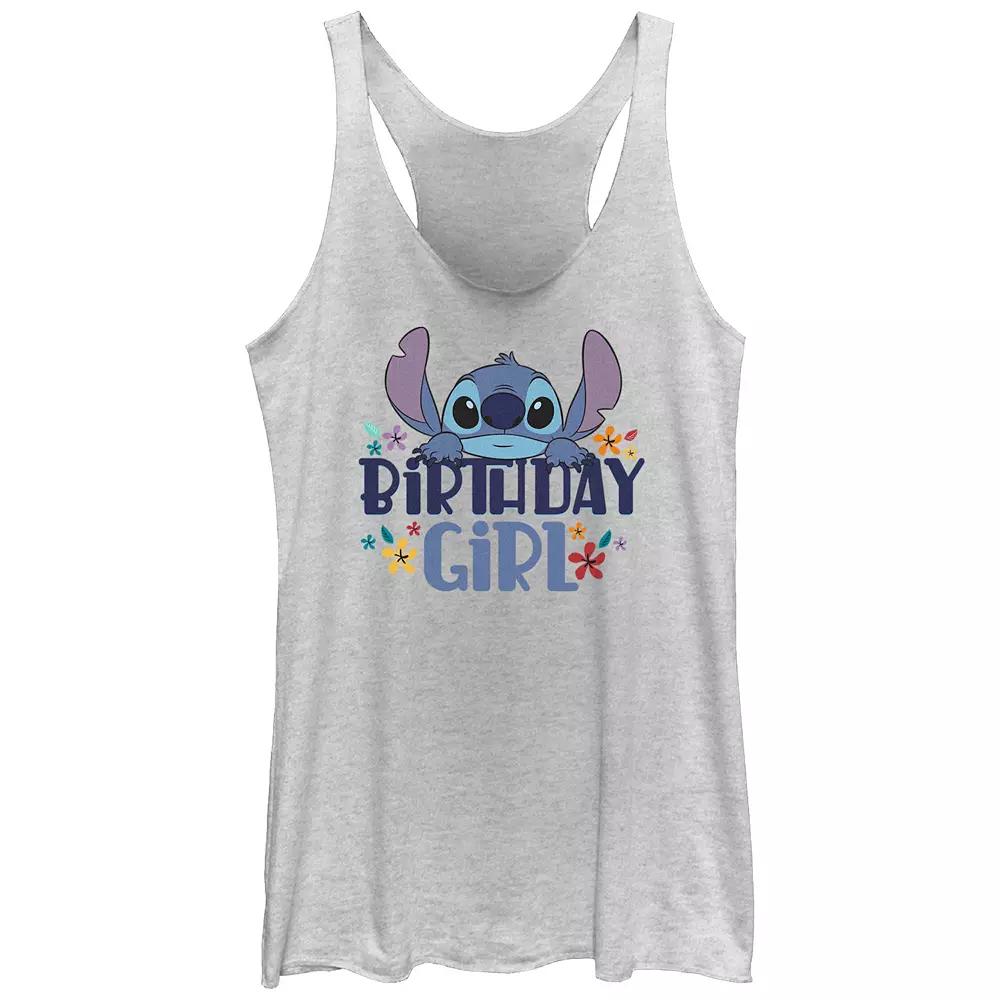 Disney's Lilo & Stitch Birthday Girl Floral Juniors' Tri-Blend Racerback Tank Top, Girl's,  Product Image
