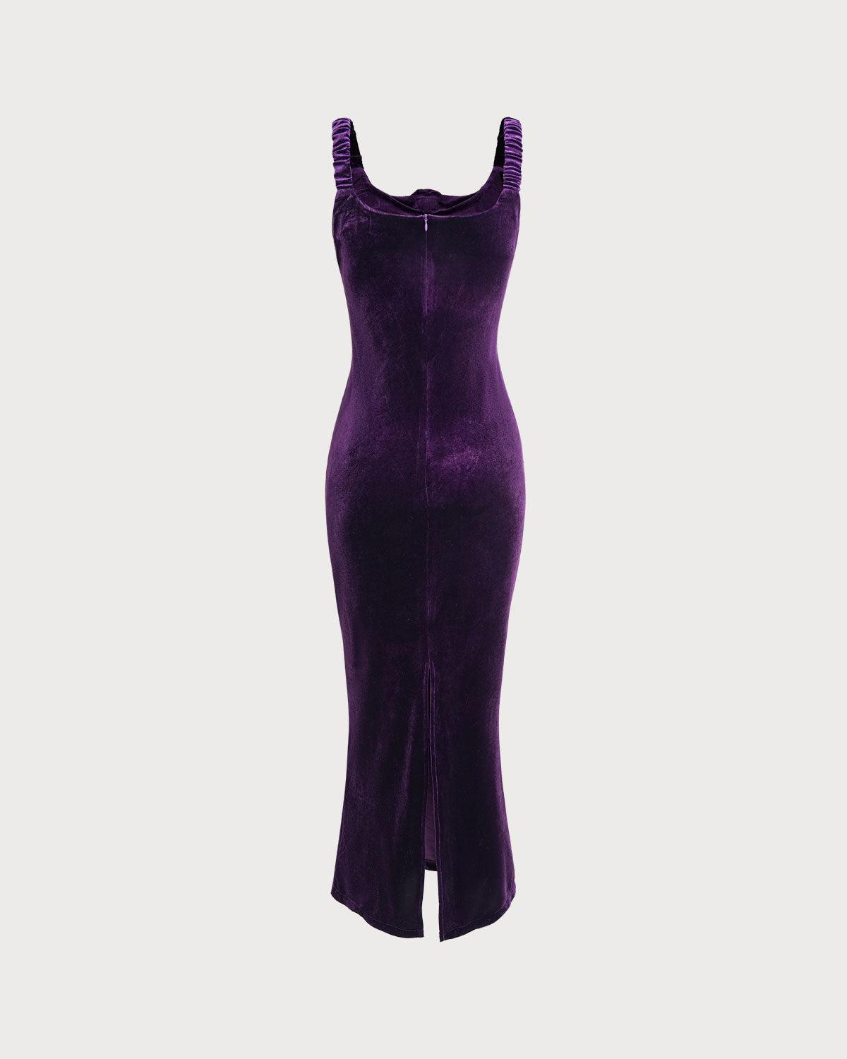 Purple U Neck Bodycon Velvet Maxi Dress Product Image