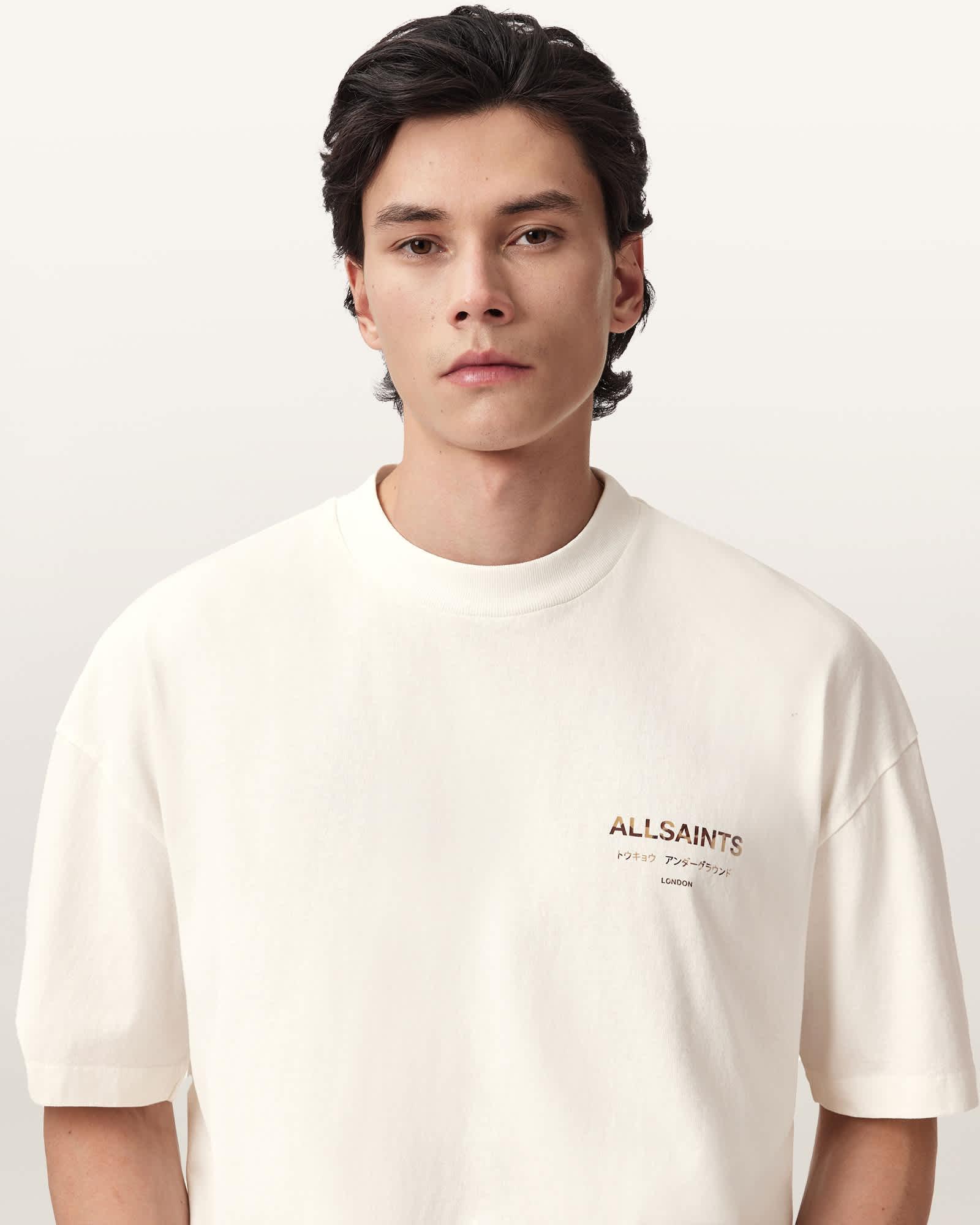 Underground Oversized Crew Neck T-Shirt ASHEN WHITE/DAKOTA | ALLSAINTS US Product Image