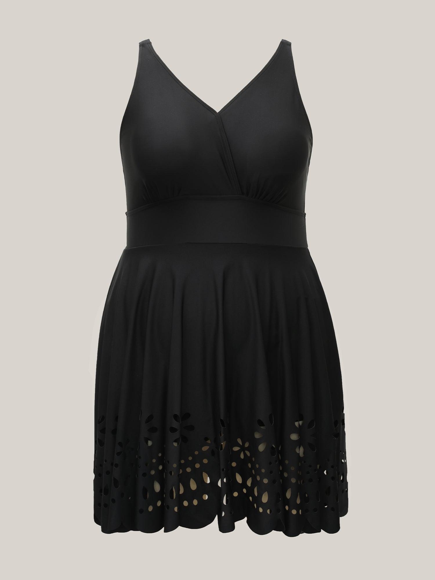 Laser Cut Surplice Neck Waist-Cinched Swim Dress Female Product Image
