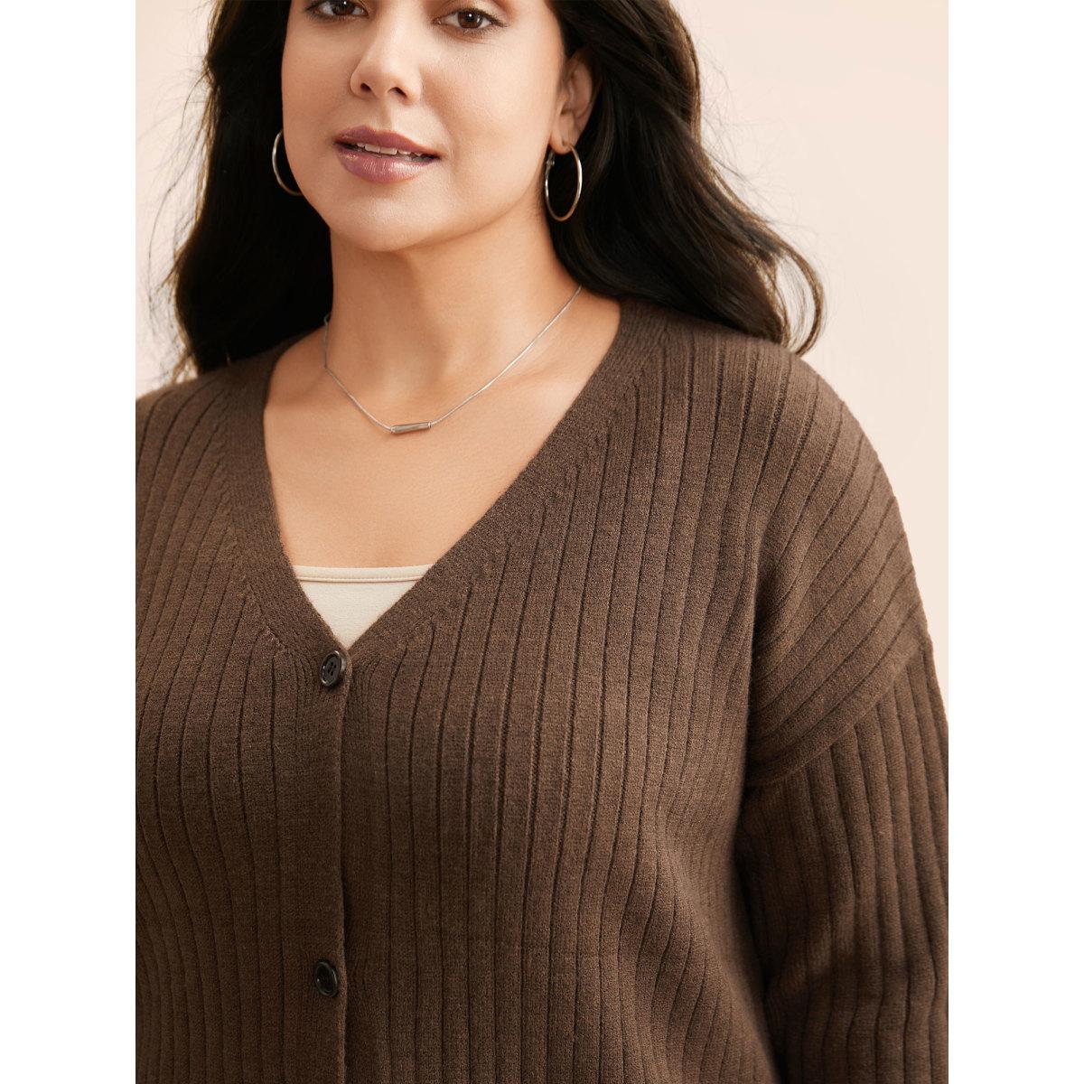 Plus Size Supersoft V-Neck Cable Knit Cardigan Browncoffeecolor Women Casual Loose Long Sleeve Everyday Cardigans BloomChic 14-16/1X Product Image