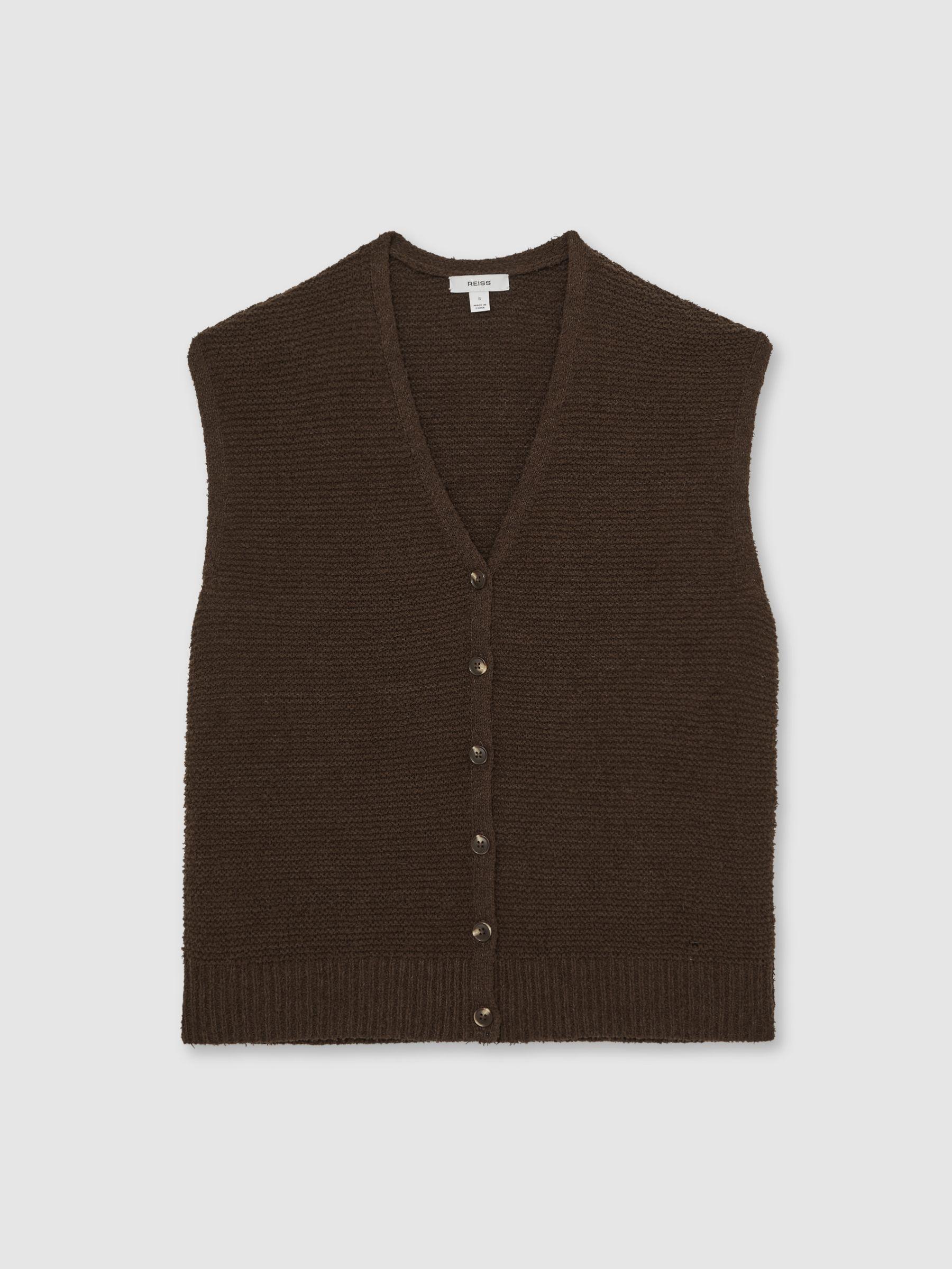 Cotton-Linen Button-Through Knit Top in Chocolate Brown Product Image