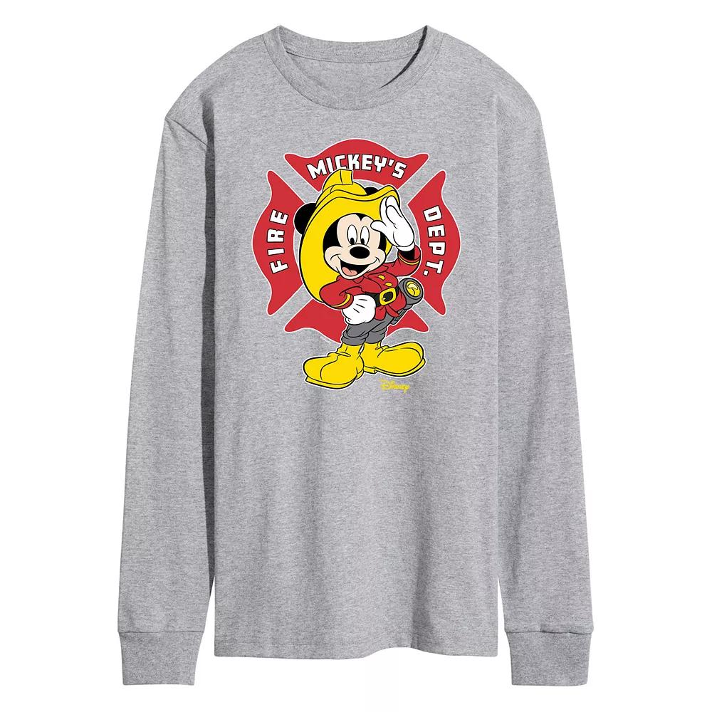 Disney's Mickey Mouse Men's Fire Dept. Badge Long Sleeve Graphic Tee,  Product Image