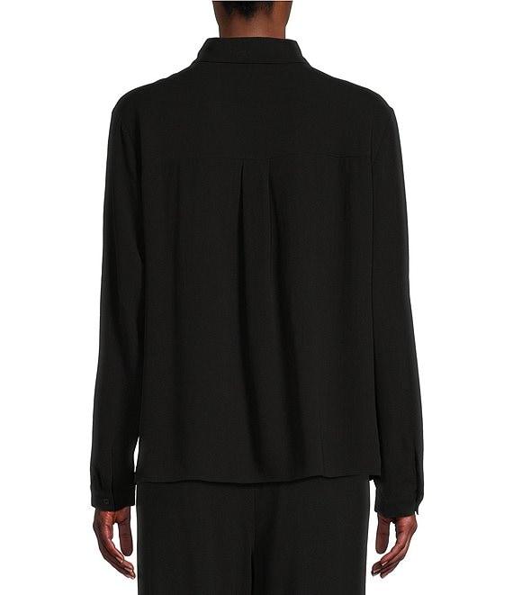 Eileen Fisher Petite Size Silk Georgette Crepe Point Collar Long Sleeve Button Front Shirt Product Image