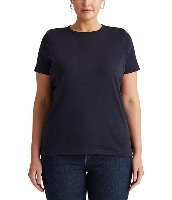 Lauren Ralph Lauren Plus Size Crew Neck Short Sleeve Stretch Cotton T-Shirt Product Image
