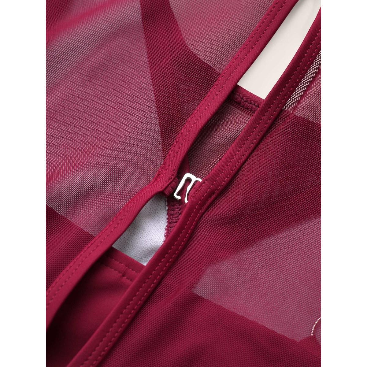 Plus Size Plain Flutter Sleeve Tiered Mesh Swim Dress Women's Swimwear Scarlet Beach Bodycon Round Neck High stretch Curve Swim Dresses BloomChic 12/L Product Image