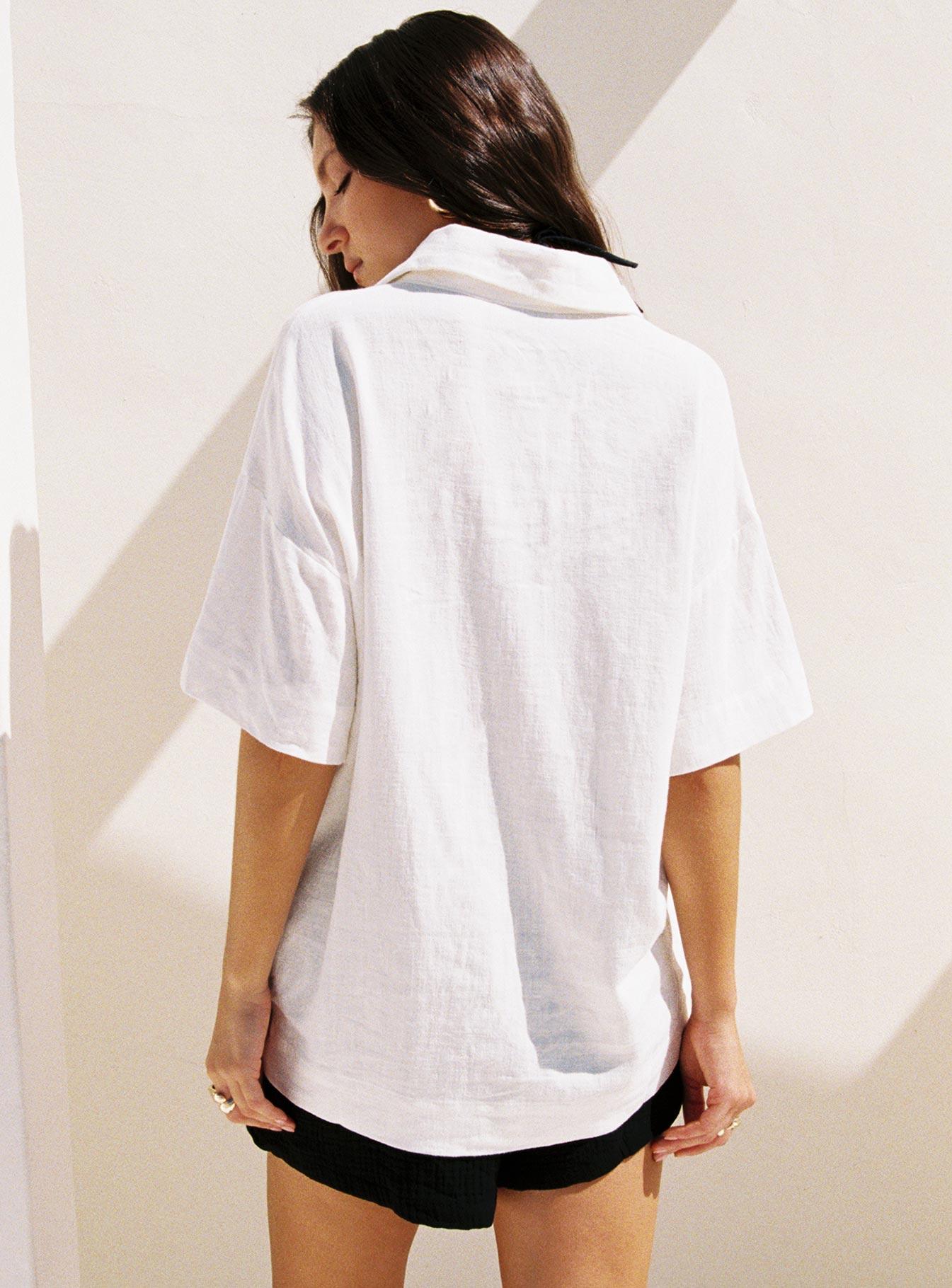 Goody Linen Button Front Top White Product Image