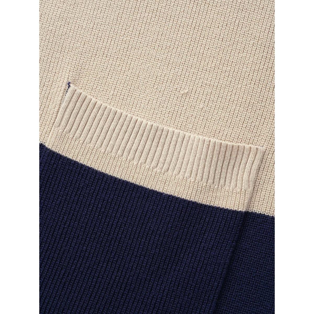 Plus Size Colorblock Contrast Patched Pocket Hooded Cardigan Browncoffeecolor Women Leisure Loose Long Sleeve Casual Cardigans BloomChic 30/6X Product Image