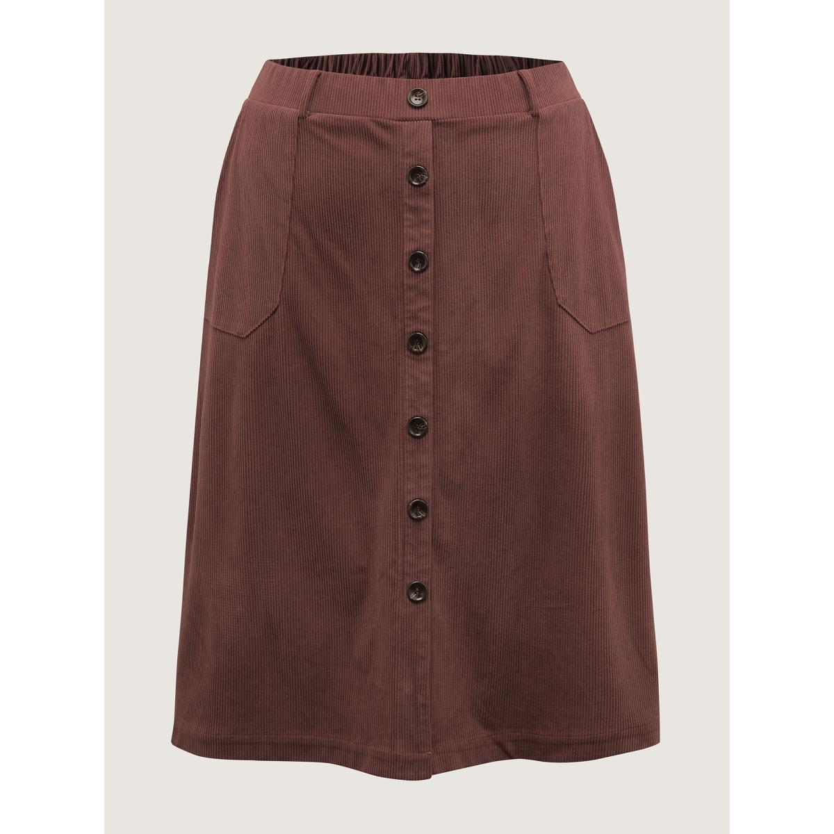 Plus Size Snowflake Effect Button Detail Maxi Skirt Women DarkBrown Leisure Texture Bodycon Low stretch Slanted pocket Casual Skirts BloomChic 10/M Product Image