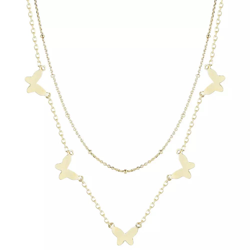 Sunkissed Sterling Cubic Zirconia Double Layered Butterfly Necklace, Women's, Size: 17", Gold Tone Product Image