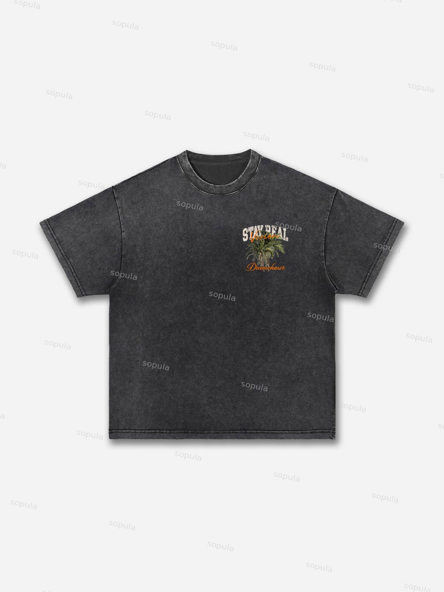 Stay Real Coconut Vacation Vintage Graphic Washed T-shirt Product Image