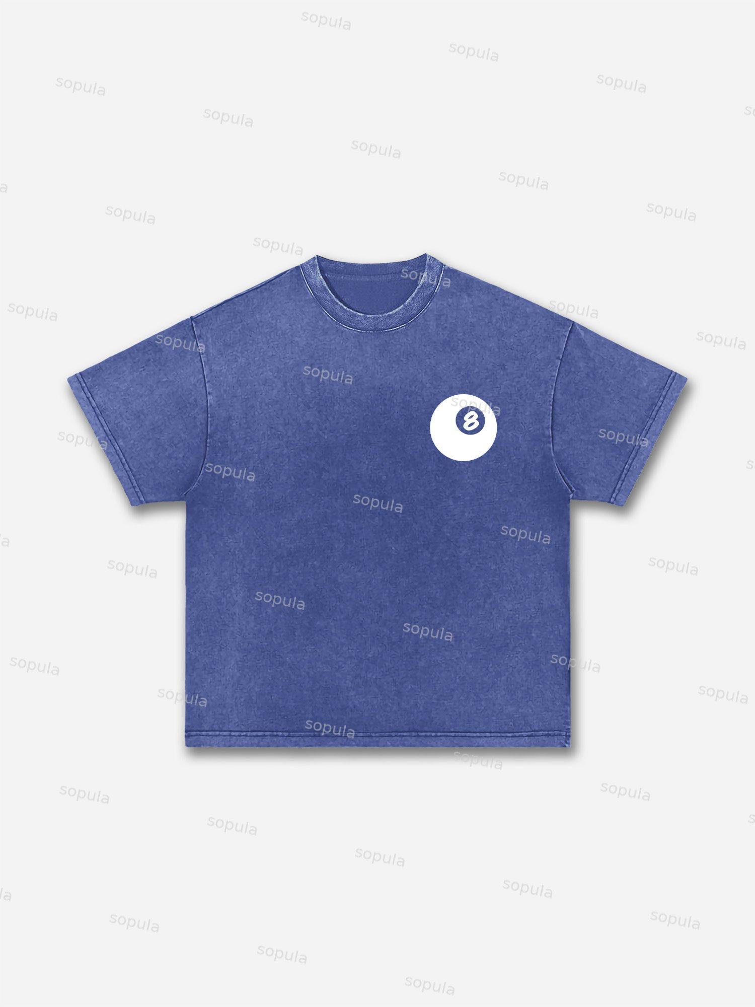 Vintage Black 8 Print Graphic Acid Wash T-shirt Product Image