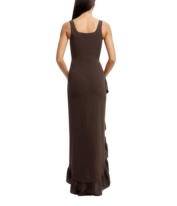 Dress the Population Charlene Square Neck Sleeveless Cascading Ruffle Side Slit Gown Product Image