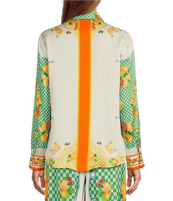 Antonio Melani Polina Fruit Printed Coordinating Satin Collar Neck Long Sleeve Blouse Product Image